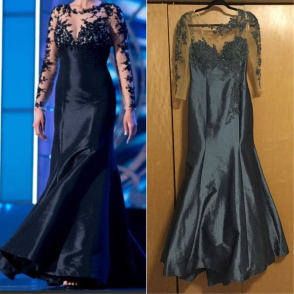 MAC DUGGAL  61391R blue/ nude - Picture 6 of 10